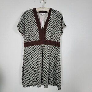 Cabi Womens Brown Teal Polka Dot V-Neck Short Sleeve Mini Dress XL Stretch New